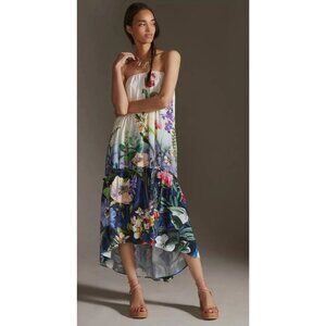 Anthropologie Women’s Floral Strapless High Low Boho Maxi Dress Sz Medium